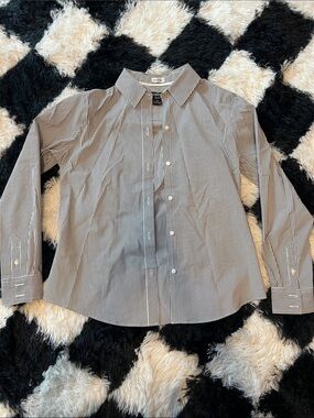 Liz Claiborne Petite Gray and White Striped Button-Up Shirt